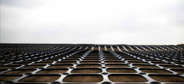 Ground Level View of Geogrid Erosion Control on top of subgrade soil